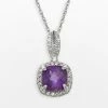 Designs By Gioelli Sterling Silver Amethyst And Lab-Created White Sapphire Square Halo Pendant