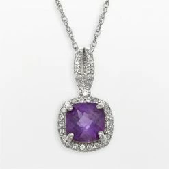 Designs By Gioelli Sterling Silver Amethyst And Lab-Created White Sapphire Square Halo Pendant