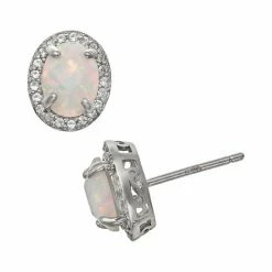 Designs By Gioelli Sterling Silver Lab-Created Opal And Lab-Created White Sapphire Halo Stud Earrings