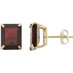 Designs By Gioelli 10k Gold Garnet Emerald Cut Solitaire Stud Earrings