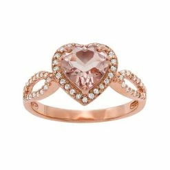 Designs By Gioelli 14k Rose Gold Over Silver Simulated Morganite And Lab-Created White Sapphire Heart Halo Ring