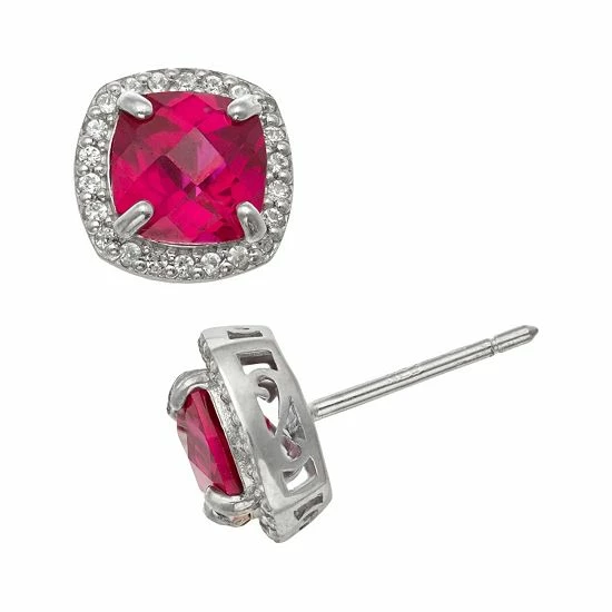 Designs By Gioelli Sterling Silver Lab-Created Ruby And Lab-Created White Sapphire Halo Stud Earrings 3 Designs By Gioelli Sterling Silver Lab-Created Ruby And Lab-Created White Sapphire Halo Stud Earrings