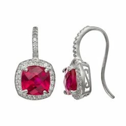 Designs By Gioelli Sterling Silver Lab-Created Ruby And Lab-Created White Sapphire Halo Drop Earrings