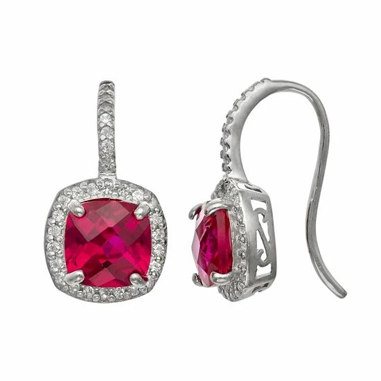 Designs By Gioelli Sterling Silver Lab-Created Ruby And Lab-Created White Sapphire Halo Drop Earrings 3 Designs By Gioelli Sterling Silver Lab-Created Ruby And Lab-Created White Sapphire Halo Drop Earrings