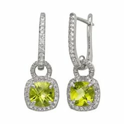 Designs By Gioelli Sterling Silver Peridot And Lab-Created White Sapphire Square Halo Drop Earrings