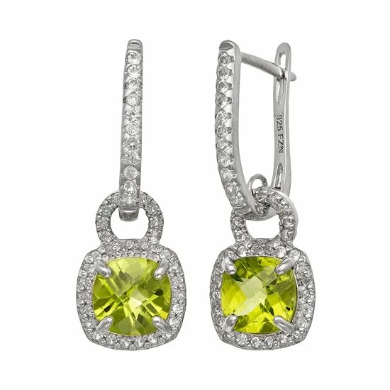 Designs By Gioelli Sterling Silver Peridot And Lab-Created White Sapphire Square Halo Drop Earrings 3 Designs By Gioelli Sterling Silver Peridot And Lab-Created White Sapphire Square Halo Drop Earrings