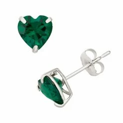 Designs By Gioelli Lab-Created Emerald 10k White Gold Heart Stud Earrings