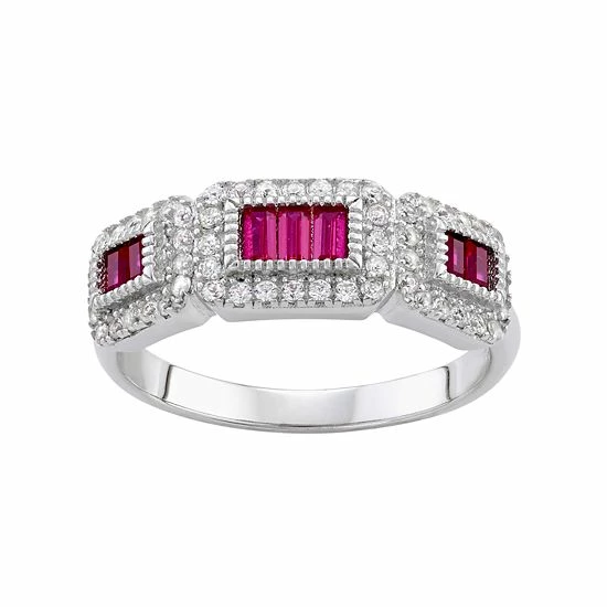 Designs By Gioelli Sterling Silver Lab-Created Ruby & White Sapphire Ring 3 Designs By Gioelli Sterling Silver Lab-Created Ruby & White Sapphire Ring