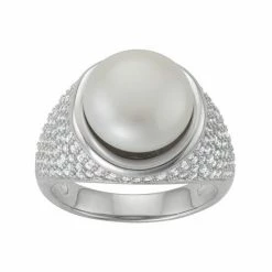 Designs By Gioelli Sterling Silver Freshwater Cultured Pearl & Cubic Zirconia Dome Ring