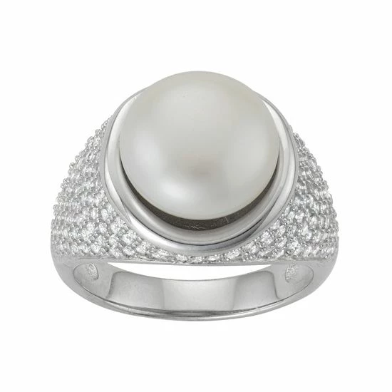 Designs By Gioelli Sterling Silver Freshwater Cultured Pearl & Cubic Zirconia Dome Ring 3 Designs By Gioelli Sterling Silver Freshwater Cultured Pearl & Cubic Zirconia Dome Ring
