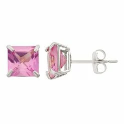Designs By Gioelli Lab-Created Pink Sapphire 10k White Gold Stud Earrings