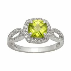 Designs By Gioelli Sterling Silver Peridot And Lab-Created White Sapphire Halo Ring