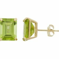 Designs By Gioelli 10k Gold Peridot Emerald Cut Solitaire Stud Earrings