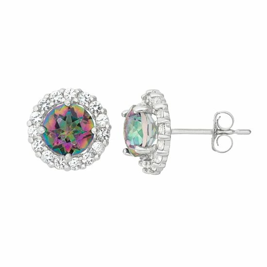 Designs By Gioelli Mystic Topaz & White Topaz 10k White Gold Halo Stud Earrings 3 Designs By Gioelli Mystic Topaz & White Topaz 10k White Gold Halo Stud Earrings
