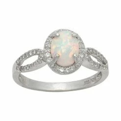 Designs By Gioelli Sterling Silver Lab-Created Opal And Lab-Created White Sapphire Halo Ring