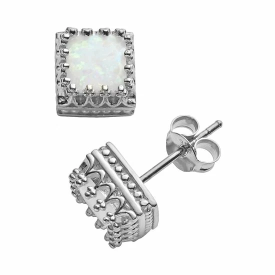 Designs By Gioelli Sterling Silver Lab-Created Opal Crown Stud Earrings 3 Designs By Gioelli Sterling Silver Lab-Created Opal Crown Stud Earrings