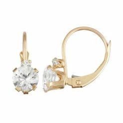 Designs By Gioelli 10k Gold Round-Cut Lab-Created White Sapphire & White Zircon Leverback Earrings