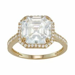 Designs By Gioelli 10k Gold Asscher Cut Cubic Zirconia Halo Ring