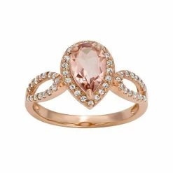 Designs By Gioelli 14k Rose Gold Over Silver Simulated Morganite & Lab-Created White Sapphire Halo Ring