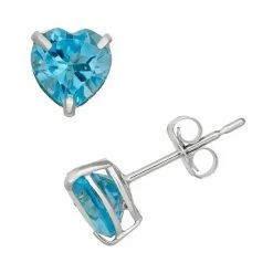 Designs By Gioelli Swiss Blue Topaz 10k White Gold Heart Stud Earrings