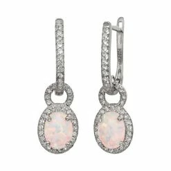 Designs By Gioelli Sterling Silver Lab-Created Opal And Lab-Created White Sapphire Oval Halo Drop Earrings