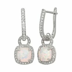 Designs By Gioelli Sterling Silver Lab-Created Opal And Lab-Created White Sapphire Square Halo Drop Earrings