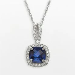 Designs By Gioelli Sterling Silver Lab-Created Blue And White Sapphire Square Halo Pendant