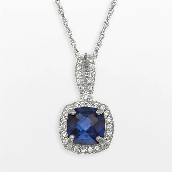 Designs By Gioelli Sterling Silver Lab-Created Blue And White Sapphire Square Halo Pendant 3 Designs By Gioelli Sterling Silver Lab-Created Blue And White Sapphire Square Halo Pendant