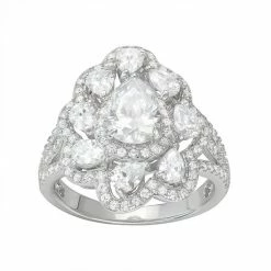 Designs By Gioelli Sterling Silver Cubic Zirconia Pear Halo Ring