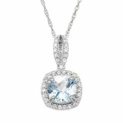 Designs By Gioelli Sterling Silver Lab-Created Aquamarine And Lab-Created White Sapphire Square Halo Pendant