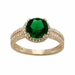 Designs By Gioelli 10k Gold Simulated Emerald & Lab-Created White Sapphire Halo Ring
