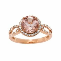 Designs By Gioelli 14k Rose Gold Over Silver Simulated Morganite And Lab-Created White Sapphire Halo Ring