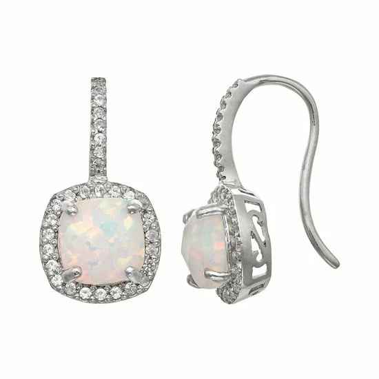 Designs By Gioelli Sterling Silver Lab-Created Opal And Lab-Created White Sapphire Halo Drop Earrings 3 Designs By Gioelli Sterling Silver Lab-Created Opal And Lab-Created White Sapphire Halo Drop Earrings