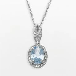 Designs By Gioelli Sterling Silver Lab-Created Aquamarine And Lab-Created White Sapphire Oval Halo Pendant