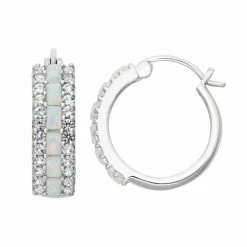 Designs By Gioelli Sterling Silver Lab-Created Opal & Lab-Created White Sapphire Hoop Earrings
