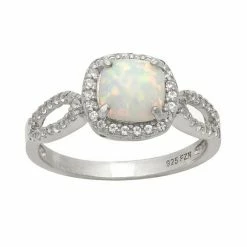 Designs By Gioelli Sterling Silver Lab-Created Opal And Lab-Created White Sapphire Halo Ring