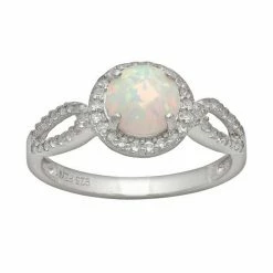Designs By Gioelli Sterling Silver Lab-Created Opal And Lab-Created White Sapphire Halo Ring