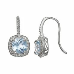 Designs By Gioelli Sterling Silver Lab-Created Aquamarine And Lab-Created White Sapphire Halo Drop Earrings