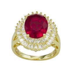 Designs By Gioelli 14k Gold Plated Silver Simulated Garnet Oval Halo Ring
