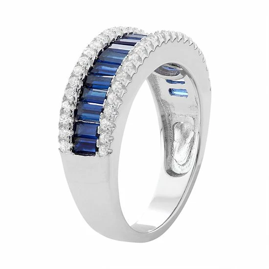 Designs By Gioelli Sterling Silver Lab-Created Blue & White Sapphire Multi Row Ring 4 Designs By Gioelli Sterling Silver Lab-Created Blue & White Sapphire Multi Row Ring - Image 2