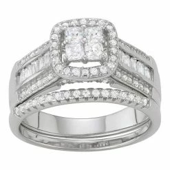 Designs By Gioelli Sterling Silver Lab-Created White Sapphire Square Ring Set