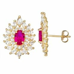 Designs By Gioelli 10k Gold Gemstone Oval Fireburst Stud Earrings Created White Sapphire