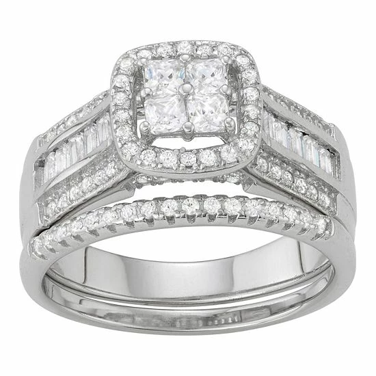 Designs By Gioelli Sterling Silver Lab-Created White Sapphire Square Ring Set 5 Designs By Gioelli Sterling Silver Lab-Created White Sapphire Square Ring Set - Image 3