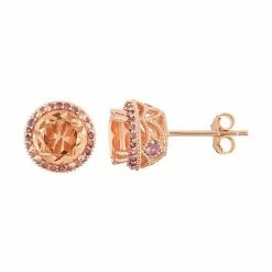 Designs By Gioelli 14k Rose Gold Over Silver Peach Quartz & Amethyst Halo Stud Earrings