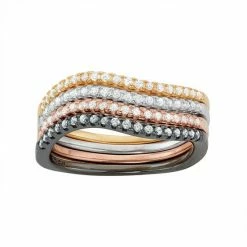 Designs By Gioelli Multi Tone Sterling Silver Cubic Zirconia Swirl Stack Ring Set