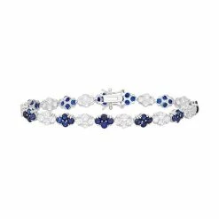 Designs By Gioelli Sterling Silver Lab-Created Blue & White Sapphire Flower Tennis Bracelet