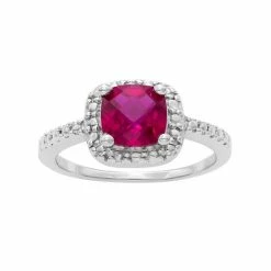 Designs By Gioelli Sterling Silver Lab-Created Ruby And Diamond Accent Square Halo Ring