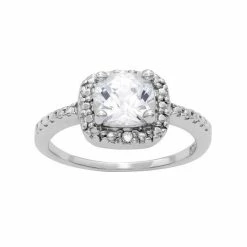 Designs By Gioelli Sterling Silver Lab-Created White Sapphire And Diamond Accent Square Halo Ring