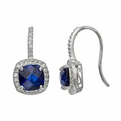 Designs By Gioelli Sterling Silver Lab-Created Blue And White Sapphire Halo Drop Earrings