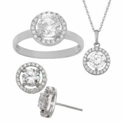 Designs By Gioelli 14k Gold Over Sterling Silver Cubic Zirconia Halo Pendant Necklace, Stud Earring & Ring Set